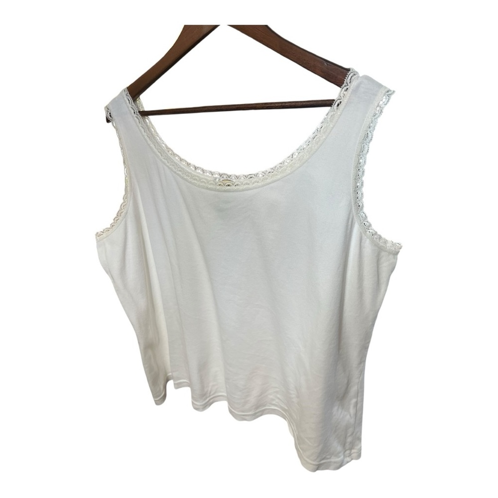 Talbots Woman White 100% Cotton Lace Trim Women's Micro Ribbed Tank Top 2X - Picture 6 of 11